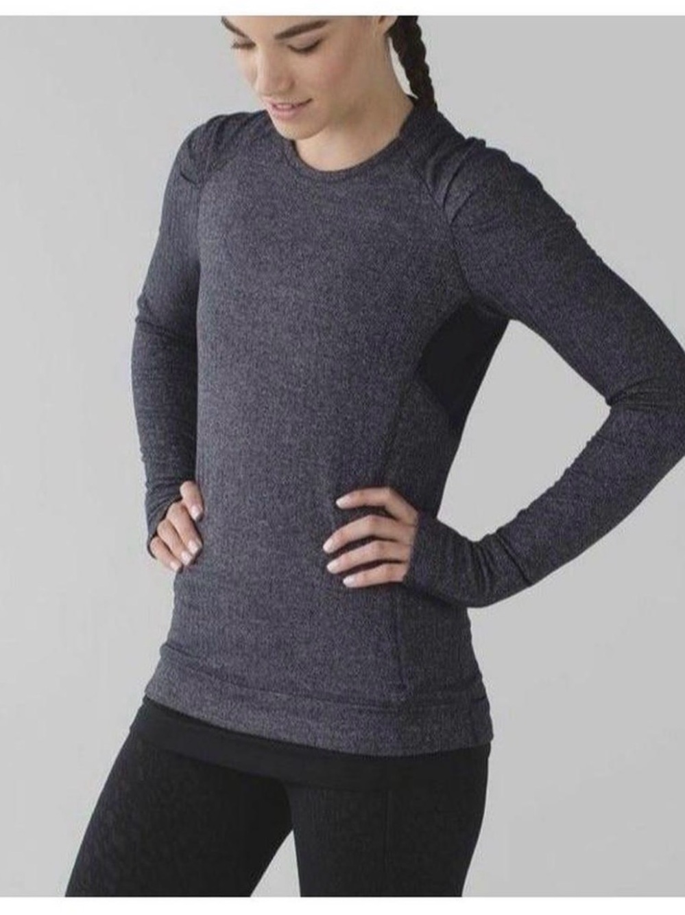 Lululemon Women’s Think Fast Long Sleeve top Size 10 heathered herringbone black